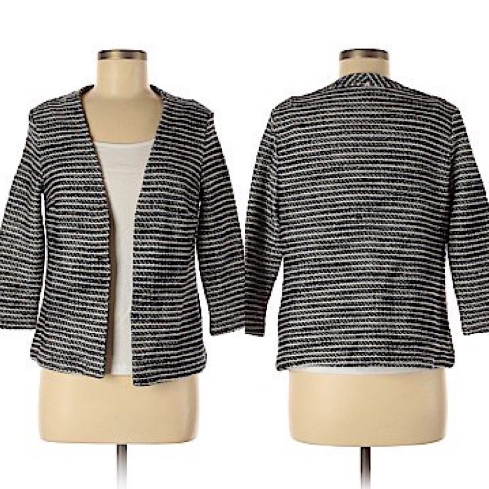 H&M Black Textured Tweed Open-Front Cropped Blazer Small S